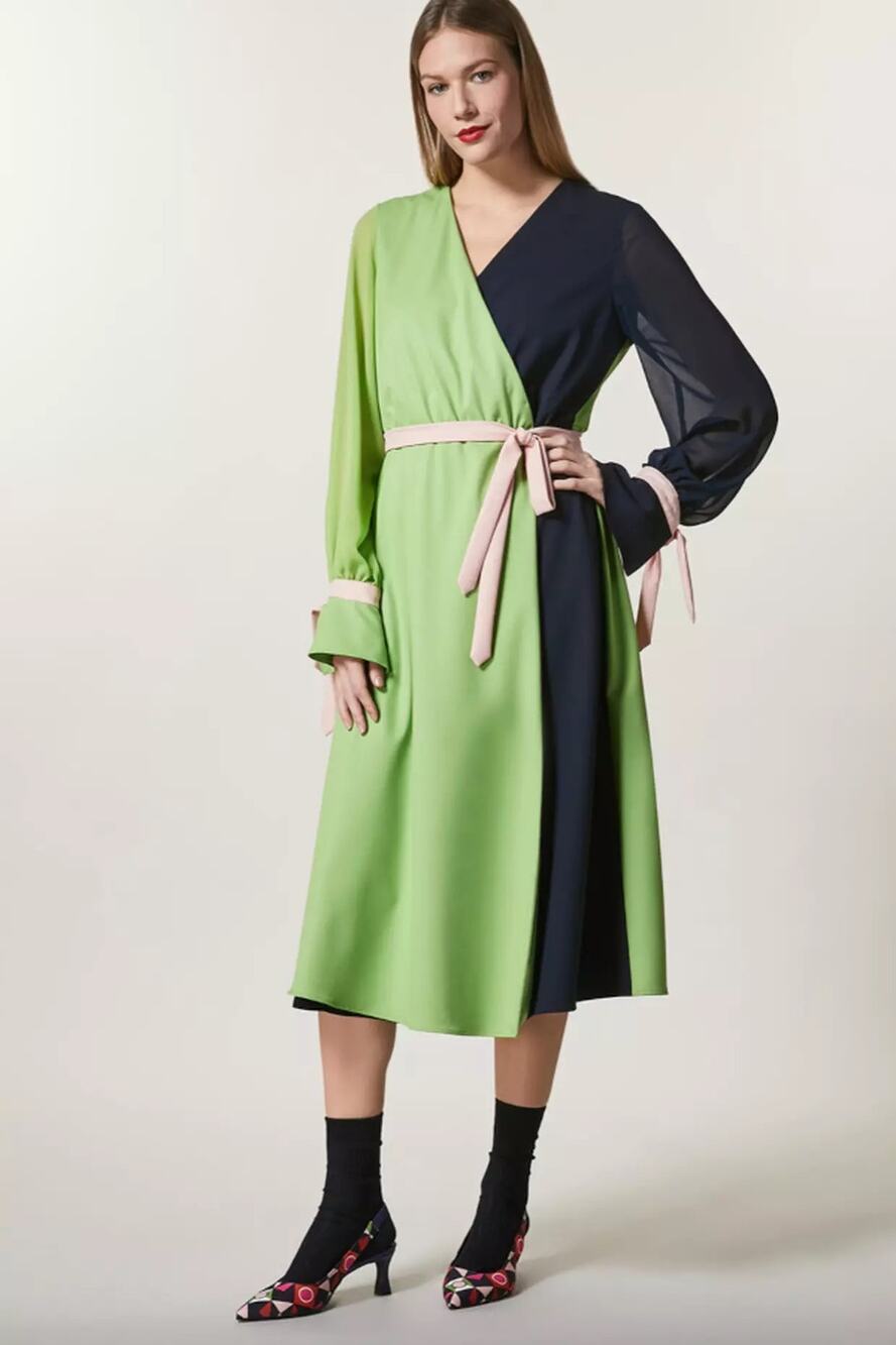 NWT Marina Rinaldi Mixed Media Colorblock Wrap Dress US 22 Luxury Artsy Vacation